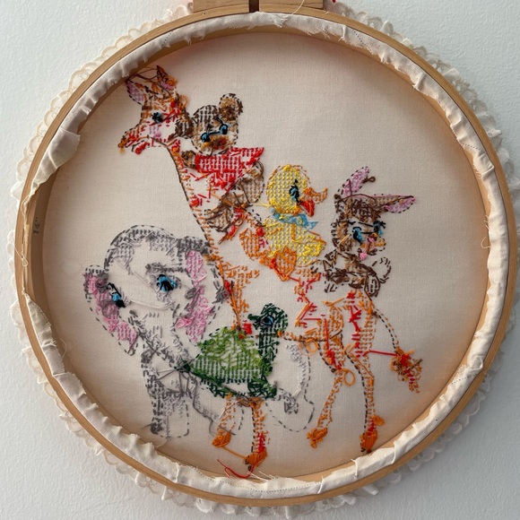 Vintage Completed Cross Stitch Nursery Wall Design 15” - Picture 5 of 5